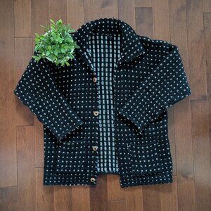 BLACK CHECKER PRINT VINTAGE WOOL KNIT FLANNEL SHACKET